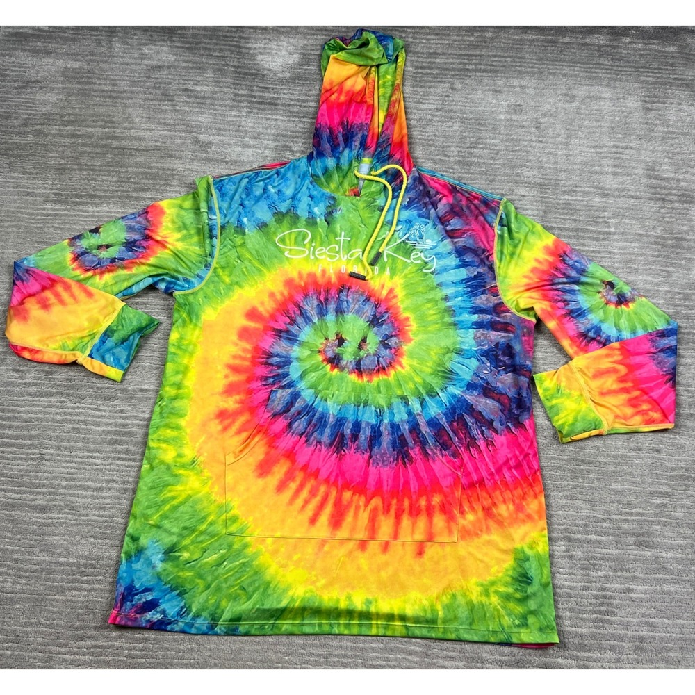 Ingear Hoodie Mens XXL Multi Tie Dye Siesta Key Florida UPF 50 Sun Shirt Spiral